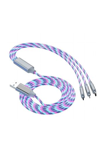 ALAINN 3 in 1 luminous charging cable, USB, USB-C, iPhone, TPE coated, Light Up, 5V, 2A, 1 m, white
