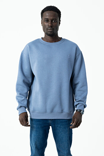 JB John Borners Men's Crew Neck Jb Embroidered 3-Thread Sweatshirt Dark Blue - 5405