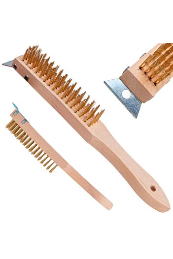 GEKO Brush for rust removal, wooden handle, 4 rows of wire and scraper, G00737