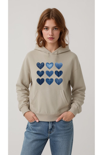 uyguntarz Unisex Jean Patterned Heart Printed Design Oversize Sweatshirt