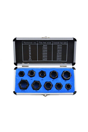 GEKO Set of Wrenches for Damaged Screws 9-19mm, 10 Pieces,