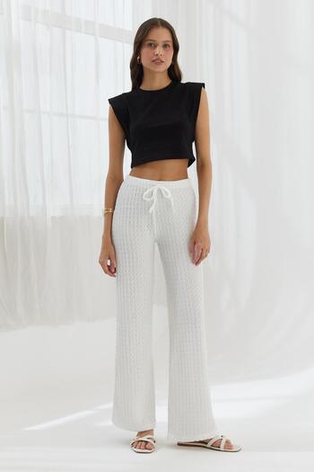 Shopping Shop Elastic Waistband Gofre Pants Ecru