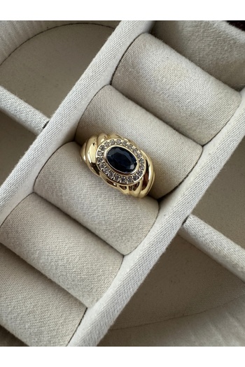 ringbox Gold Navy Blue Color Zircon Stone Lunarial Ring