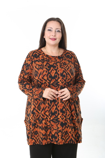 MODA LİZZA Women's Wool Viscose Lycra Fabric Patterned Large Size Tunic