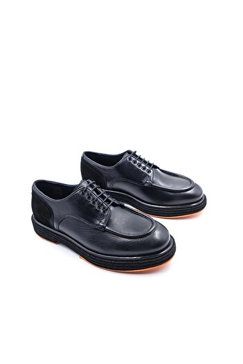 MARCOMEN Genuine Leather Men's Lace-Up Black Classic Loafer Shoes