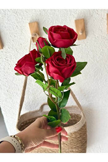 Decamor home Islak Dokulu Yapay Kırmızı Gül 75 cm