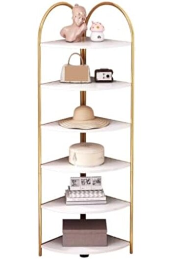 Türkiye 6-Tier Corner Shelf for Small Spaces, Bedroom, Living Room, Kitchen, Golden Color