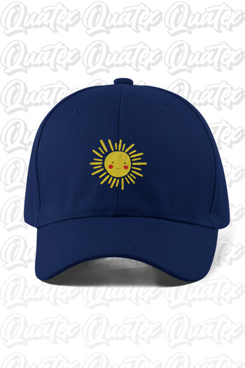 QUATEX Sun Embroidered Hat – Navy Blue 100% Cotton Gabardine Unisex Model