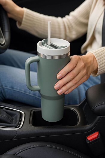 Weather Forecast 304 L Steel 1.2 L Green Hand Thermos Mug with Straw Cin856Ys