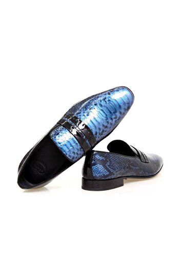 FRANCO CALVANI Dark Blue Color Laceless Genuine Leather Men's Shoes