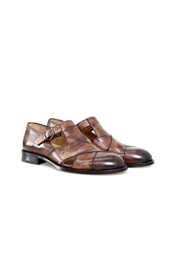FRANCO CALVANI Walnut Color Laceless Genuine Leather Men's Sandals