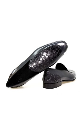 FRANCO CALVANI Dark Blue Color Laceless Genuine Leather Men's Shoes