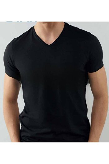 Kocabey 3-Pack Black V-Neck Modal Fabric Short Sleeve T-Shirt