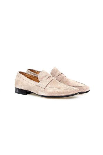FRANCO CALVANI Beige Color Laceless Genuine Leather Suede Men's Shoes