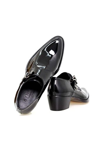 FRANCO CALVANI Black Color Laceless Genuine Leather Patent Leather High Heel Men's Shoes