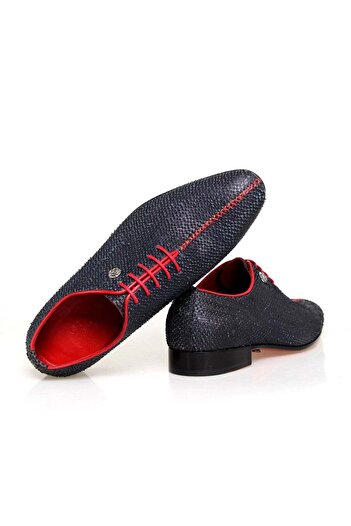 FRANCO CALVANI Dark Blue Color Lace-Up Genuine Leather Men's Shoes