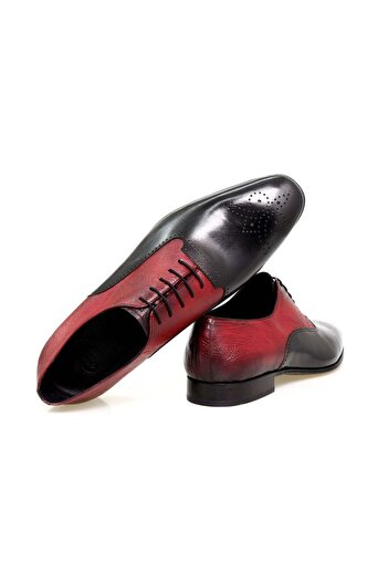 FRANCO CALVANI Bordo and Black Color Lace-Up Genuine Leather Men's Shoes