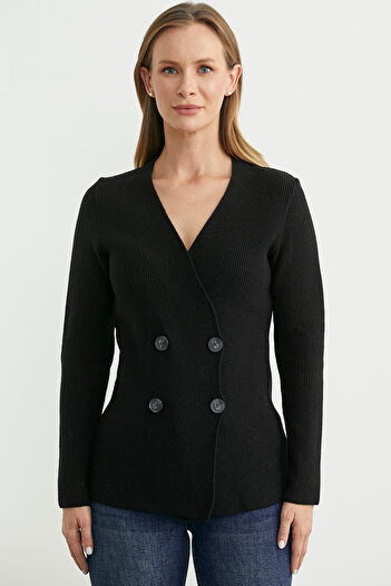 Sementa Masculine Double-Breasted Knitwear Jacket - Black