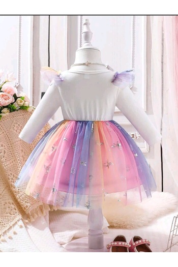 OEM Girls' dress with unicorn and multicolored tulle, 9-12 months, 74-80 cm