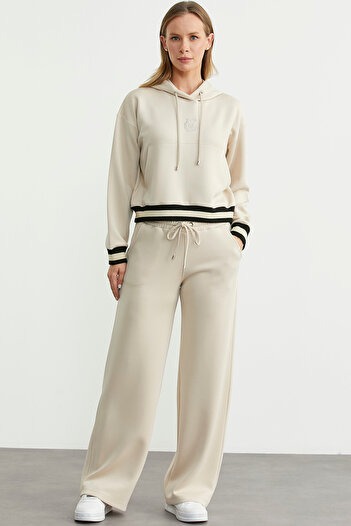 Sementa Hooded Comfortable Fit Scuba Tracksuit Set - Beige