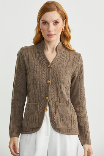 Sementa Hakim Wool Knit Jacket with Collar Pockets - Milk Coffee