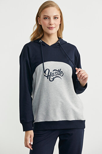 Sementa Oversize Hooded Tracksuit Set - Navy Blue