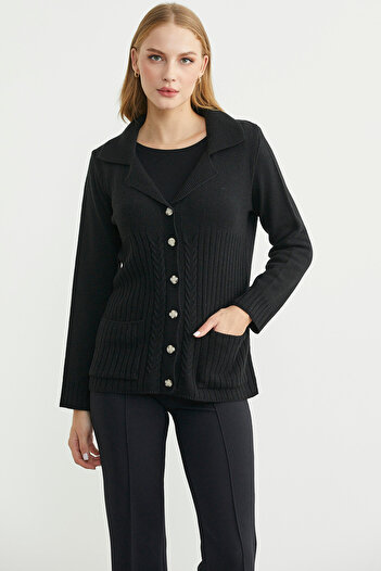Sementa Wool Pocket Button Detailed Knitwear Jacket - Black