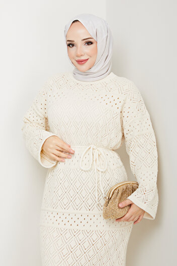 Pamuk Butik Women's Underwear Set with Inner Lining, Double Set, Diamond Patterned Mesh Knitwear Dress