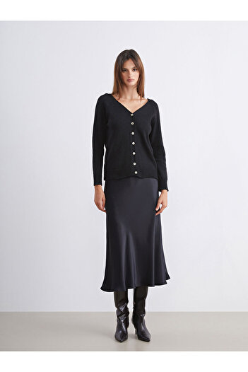LC Waikiki Black V-Neck Women's Knitwear Cardigan