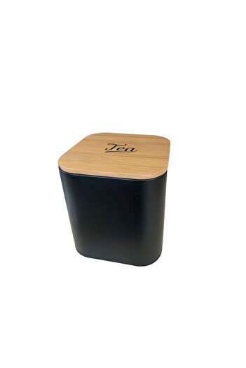 FRANDIS Tea Storage Tin with Bamboo Lid, Frandis, 11.5x11.5x14 cm, Matte Black Metal/Bamboo