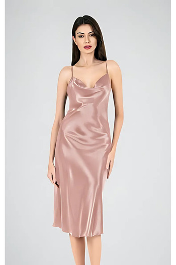 Bleu Petite Satin Fabric Degaje Long Nightgown
