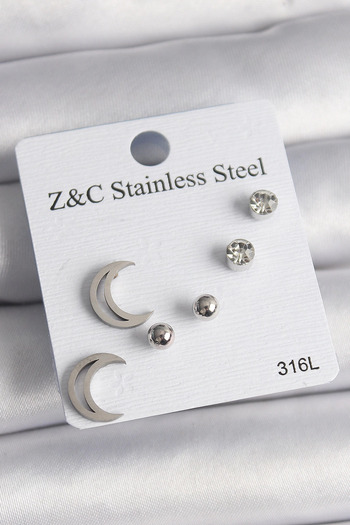 Bernami Special Steel Color Zircon Stone Crescent Model Women's Earring Set Offer!! !