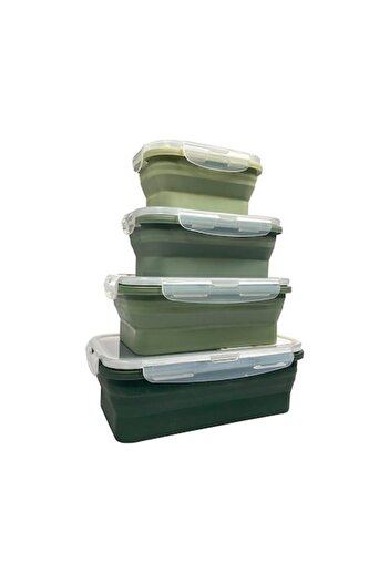 FRANDIS Set of 4 foldable silicone lunch box casseroles, microwave compatible, shades of green