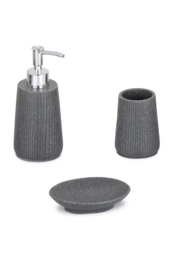 FRANDIS Liquid soap dispenser set, glass and soap dish, Frandis, polyresin, gray