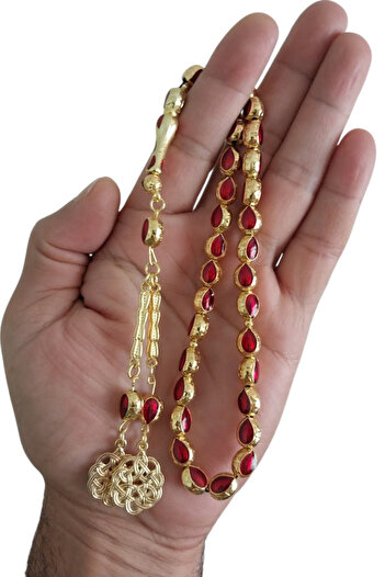 oftenadmire Gold Color Enamel Metal Prayer Beads, Double Model Metal Tassel 33-Piece Rosary.