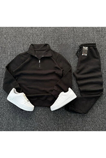 S&A DESIGN Unisex 3 Threaded Ribbed Υψηλής ποιότητας μαλακό, αφράτο, χοντρό ύφασμα χτενισμένο βαμβάκι με μισό φερμουάρ στο κάτω μέρος-στο επάνω μέρος
