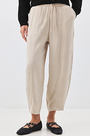 Trendiz Women's Elastic Waist Segmented Shalwar Trousers Stone 4307