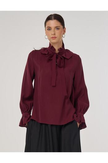 Kayra Collar Detailed Rayon Blouse Burgundy
