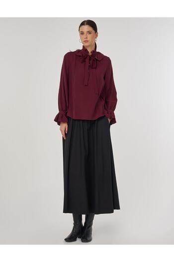 Kayra Collar Detailed Rayon Blouse Burgundy