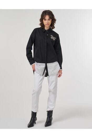 Kayra Butterfly Appliqued Cotton Tunic Black