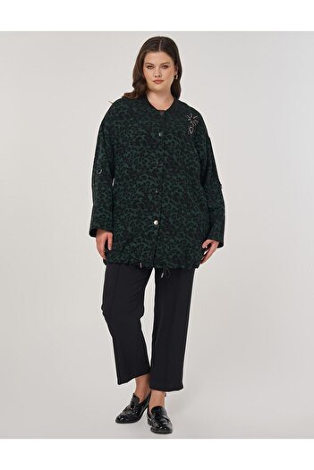 Kayra Leopard Print Jacket Forest Green