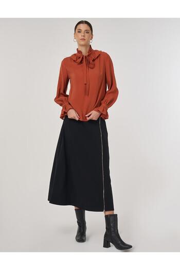 Kayra Collar Detailed Rayon Blouse Tile