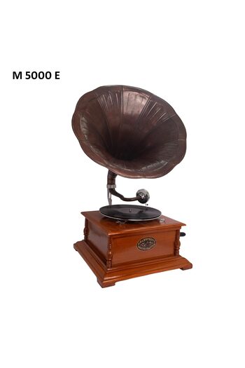 Zen Gramofon autentic cu carcasă din lemn și pâlnie alama, H. 66 cm, lucrat manual, Cadou exceptional