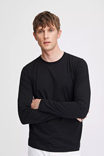 CHEISU Men's 3-Pack Light Indigo Black Ecru Basic Crew Neck Long Sleeve T-Shirt 100% Cotton Sweatshirt