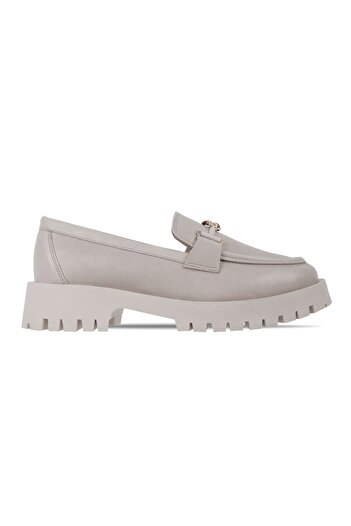 Lal Shoes & Bags Wopyt Жіночі золоті туфлі-лофери на товстій підошві з деталями - кремові