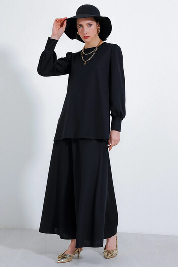 hazelin Women's Black Knitted Skirt Tunic Bottom Top Set Hzl25S-Bd180141