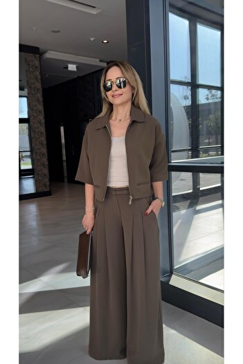 FEMİAS Brown Patterned Double Pleat Pants