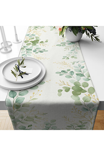 Else Dekor Eucalyptus Leaf Floral Patterned Digital Print Washable Decorative Runner 40X140Cm
