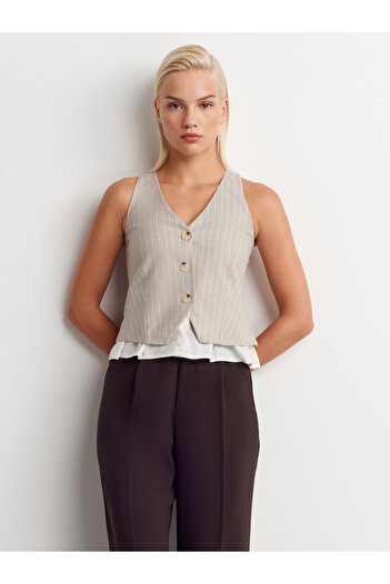 Dilvin 60593 Striped Combined Vest-Stone