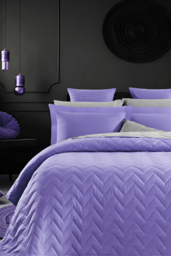 İQON Double-Sided Quilted Single Bedspread Set Lilac